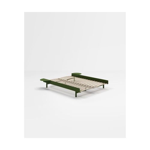 Sommier Extensible En Acier Vert Sapin Avec Lattes 140cm Et Tables De Chevet - Moebe