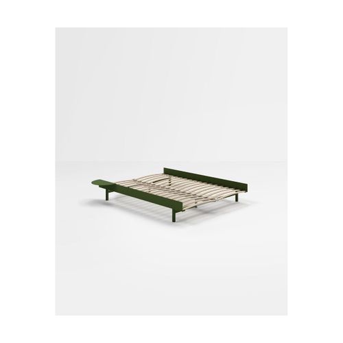 Sommier Extensible En Acier Vert Sapin Avec Lattes 140cm Et Table De Chevet - Moebe
