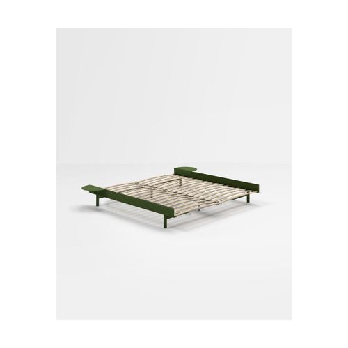 Sommier Extensible En Acier Vert Sapin Avec Lattes 180cm Et Tables De Chevet - Moebe