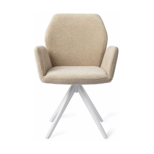 Chaise De Salle À Manger Beige Funky Fudge Avec Pieds Rotatifs Métal Blanc Misaki - J