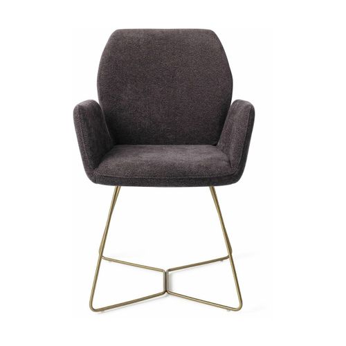 Chaise De Salle À Manger Grise Foncée Almost Black Avec Pieds Hexagone Métal Doré Mis
