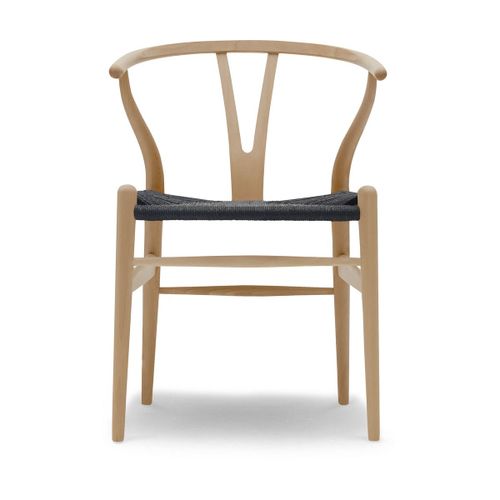 Chaise En Hêtre Laqué Et Assise Tissée Noire 76cm Ch24 - Carl Hansen & Søn