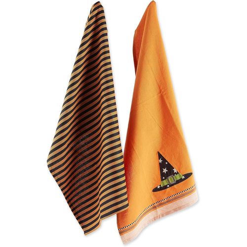 Eryi-Spooky Kitchen Towel Collection Halloween Lot De 2 Torchons À Vaisselle Imprimés, 45,7 X 71,1 Cm, Rayures De Chapeau De Sorcière