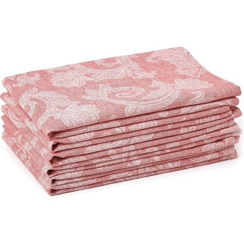 Eryi-Table À Manger Serviettes De Serviettes De 6 I Taille 45x45 Cm I Floral Rouge Jacquard Style Imprimé Sur Le Coton À La Maison I Couleurs Rapides, Machine Lavable