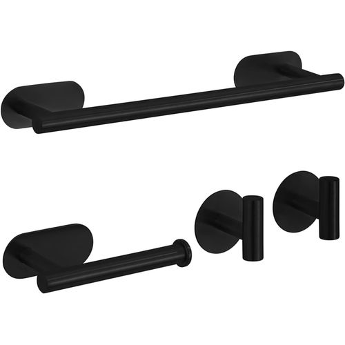 ERYI-Ensemble D'Accessoires De Salle De Bain 4 Pièces Sans Perçage, Porte-Papier Hygiénique De 16 Pouces En Acier Inoxydable Noir Et 2 Crochets Pour Peignoir