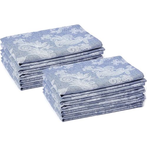 Eryi-Table À Manger Serviettes De Serviettes De 12 I Taille 45x45 Cm I Floral Bleu Jacquard Style Imprimé Sur Le Coton À La Maison I Couleurs Rapides, Machine Lavable
