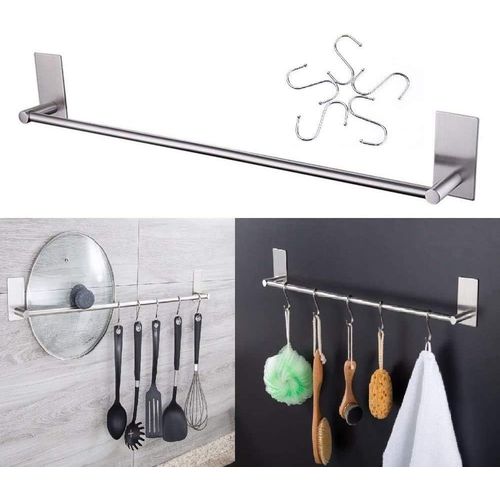 ERYI-(Autocollants 3M) Porte Serviettes Avec 5 Crochets S,Eviter De Percer Le Mur, Autocollants 3M Est Suffisamment Grande,S'Installe Facilement Sur Du Carrelage,En Acier Inoxydable 40Cm (2)