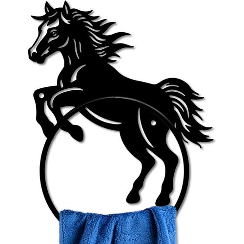 Eryi-Anneau Porte Serviettes En Métal Cheval Style Campagnard Porte Serviettes En Forme D'animal Porte Serviettes Noir Fixation Murale Pour Cuisine Salle De Bain Buanderie Décoration Cadeaux
