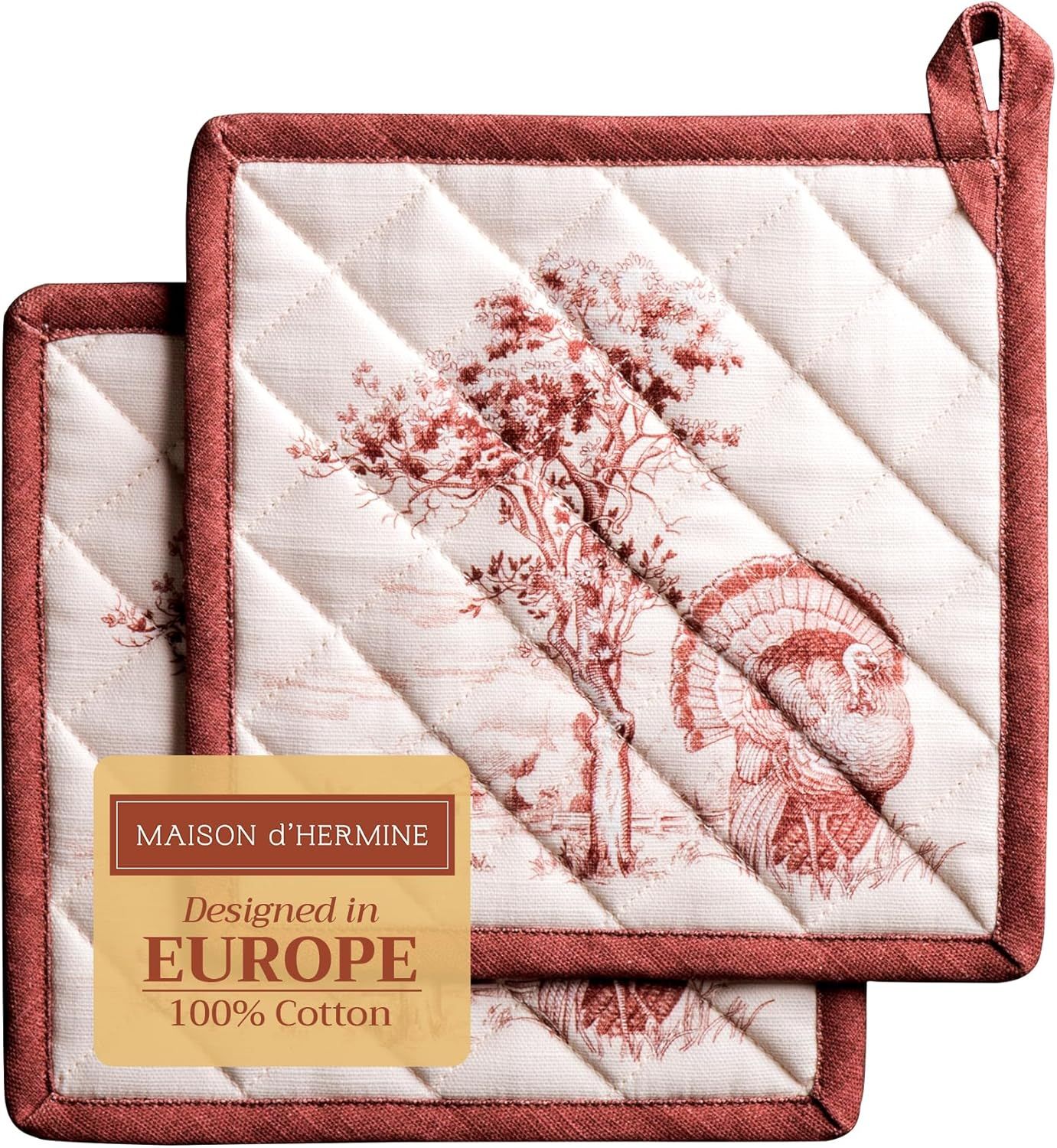 ERYI-Holy Jouy 100% Coton Set De 2 Maniques Bbq, Cuisson, Cuisson, Four À Micro-Ondes, Grillades, Thanksgiving/Noël (Brown, 20Cm X 20Cm)