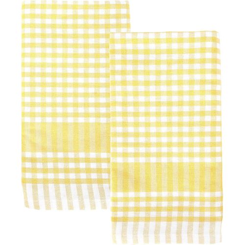 Eryi-2 X Serviettes De Cuisine Gingham Jaunes Textile De Table Éponge Absorbantes Et Durables En Coton Doux Séchage Rapide Emballage Éco 45cm X 70cm