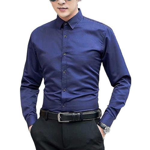 Hommes Formel Coupe Ajustée Robe Chemise Travail Mariage Décontracté Affaires Chemises Boutonnées M Bleu Foncé