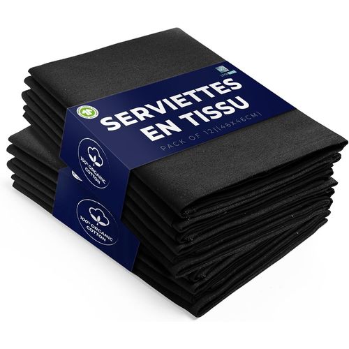 Eryi-Serviettes En Tissu En Coton - Lot De 12 Serviettes De Table Noir - 100% Coton 46 X 46 Cm Serviettes En Tissu Surdimensionnées Réutilisables Idéales Pour Le Dîner De Noël (Noir)