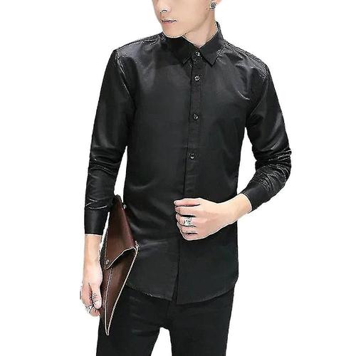 Hommes Formel Coupe Ajustée Robe Chemise Travail Mariage Décontracté Affaires Chemises Boutonnées Xl Noir