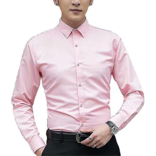 Hommes Formel Slim Fit Robe Chemise Travail Mariage Casual Business Chemises Boutonnées L Rose