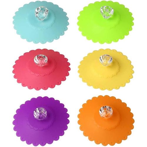 Eryi-Lot De 6 Couvercle Tasse Silicone, 10,5 Cm Couvercle De Mug Avec Boutons En Cristal Amovible Anti-Poussière Couvercle Pour Bols Casseroles Tasses Micro-Ondes (6 Couleurs)