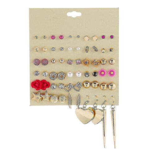 Ensemble De 30 Paires De Boucles D'oreilles Géométriques En Alliage De Fleur De Rose, En Résine, En Diamant, Pour Exposition