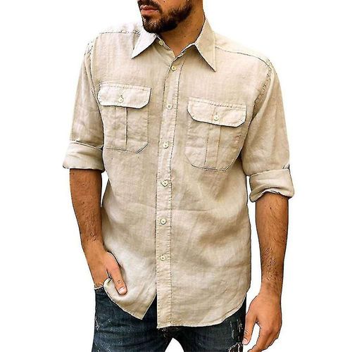 Cargo Chemise Décontractée Pour Homme À Manches Longues Avec Boutons Pour Randonnée En Plein Air Xl Kaki