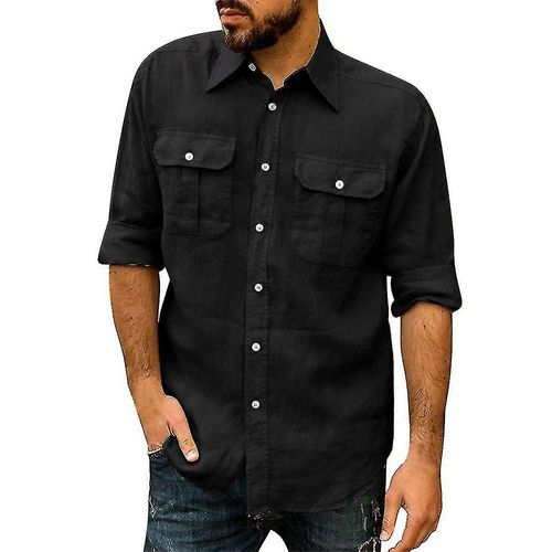 Cargo Chemise Décontractée Hommes À Manches Longues Chemises À Boutons Hauts De Randonnée En Plein Air M Noir