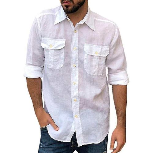 Cargo Chemise Décontractée Pour Homme À Manches Longues Avec Boutons Pour Randonnée En Plein Air L Blanc