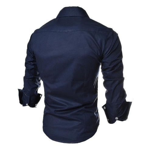 Hommes Élégants Grand-Père Chemises Décontractées Chemise Habillée Intelligente À Manches Longues T-Shirt Hauts Xl Bleu Profond