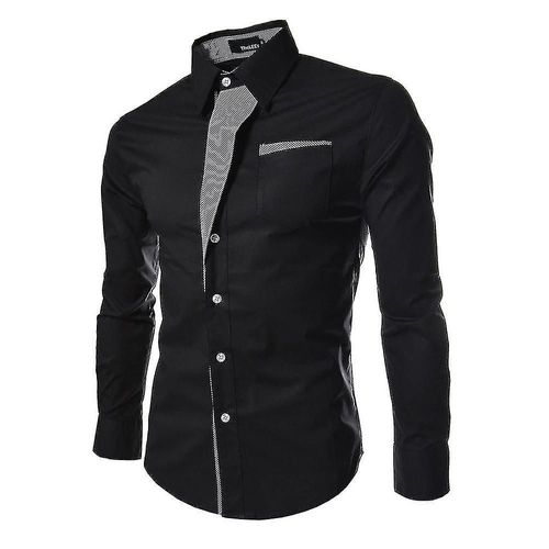 Hommes Élégant Grand-Père Chemises Décontractées Chemise Habillée Chemise À Manches Longues T-Shirt Hauts 2xl Noir