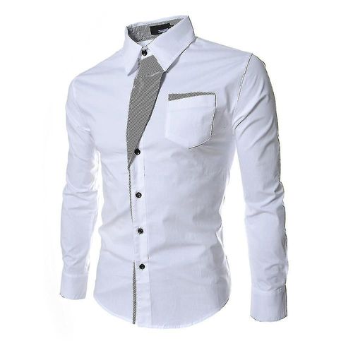 Hommes Élégant Grand-Père Chemises Décontractées Chemise Habillée À Manches Longues T-Shirt Hauts 2xl Blanc