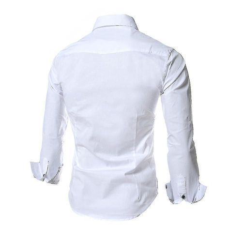 Hommes Élégants Grand-Père Chemises Décontractées Chemise Habillée À Manches Longues T-Shirt Hauts Xl Blanc