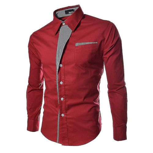 Hommes Élégants Grand-Père Chemises Décontractées Chemise Habillée À Manches Longues T-Shirt Hauts 2xl Rouge