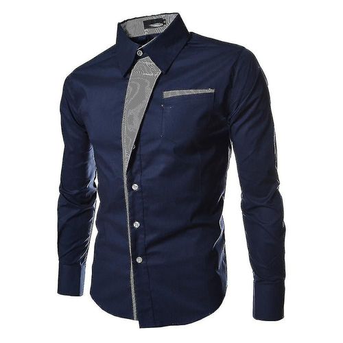 Hommes Élégants Grand-Père Chemises Décontractées Chemise Habillée À Manches Longues T-Shirt Hauts 3xl Bleu Profond