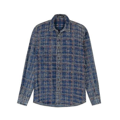 Hommes Plaid À Manches Longues Chemises Décontractées Amples Rétro Denim Col T-Shirts Hauts S