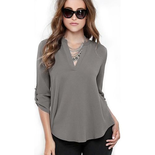 Chemisier En Mousseline De Soie Pour Femmes, Haut 3xl, Gris