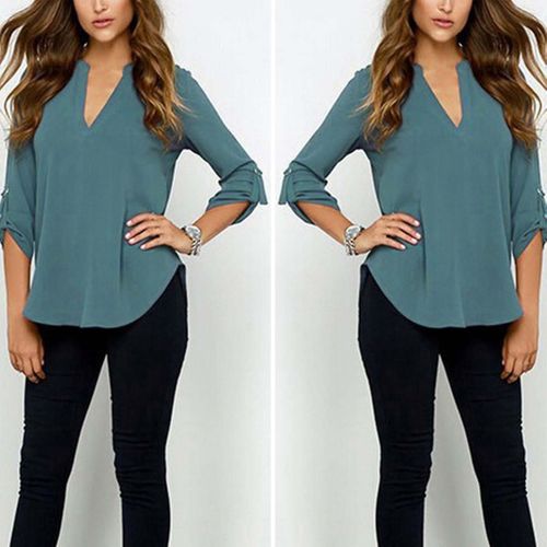 Chemise En Mousseline De Soie Pour Femmes, Haut Chemisier 4xl, Bleu Paon