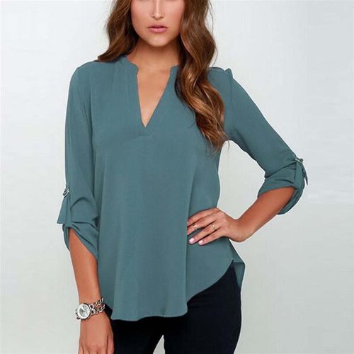 Chemise En Mousseline De Soie Pour Femmes, Haut Chemisier 3xl, Bleu Paon