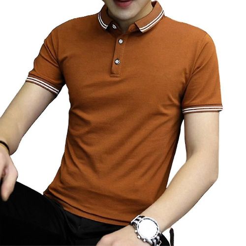 Polo Uni À Manches Courtes Pour Hommes, T-Shirt Décontracté Pour Le Travail Au Bureau, Dessus De Chemise 3xl Marron
