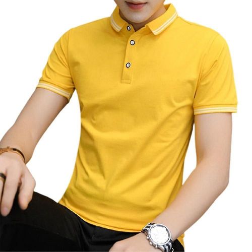 Polo Uni À Manches Courtes Pour Hommes, T-Shirt Décontracté Pour Le Travail Au Bureau, Dessus De Chemise 3xl Jaune