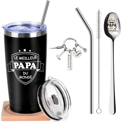 Eryi-Cadeau Fête Des Pères, Cadeau Pour Papa, Cadeau D'anniversaire Pour Papa, Tasse À Café En Acier Inoxydable Et Sous-Verre En Bois, Cadeau Anniversaire Pour Papa, Dessous De Verre Gravés