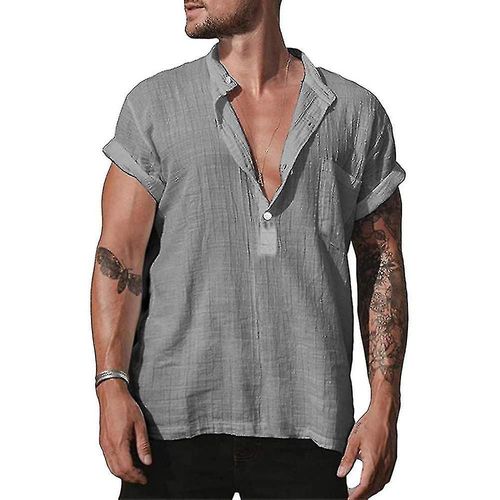 T-Shirt À Manches Courtes Et Col En V Pour Homme - Haut D'été Décontracté Et Confortable - L - Gris