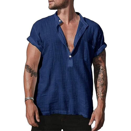 T-Shirt À Manches Courtes Et Col En V Pour Homme, Haut D'été Décontracté Et Confortable, 3xl, Bleu Foncé