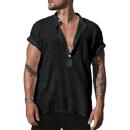 T-Shirt À Manches Courtes Et Col En V Pour Homme, Haut D'été Décontracté Et Confortable, 3xl, Noir