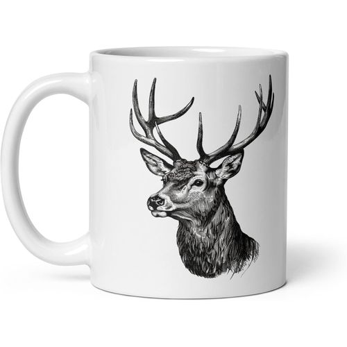 Eryi-Tasse Nature Cerf Sanglier Renard Laie Marcassin Forêt Balade Chasse Chasseur Animaux Campagne Thé Café Original Mug Cadeau Collègue Homme Femme Naturaliste Papi Mamie (Cerf)