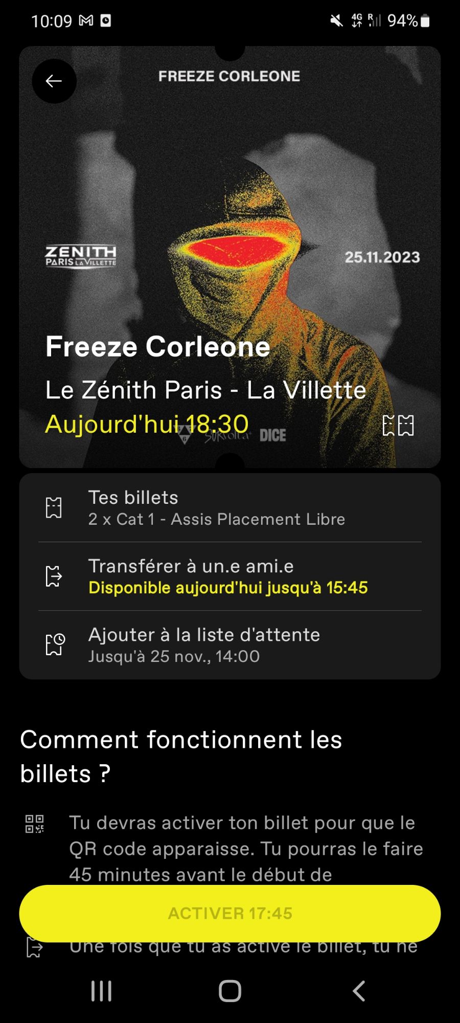 Place De Concert De Freeze Corleone - Zenith Paris - 25/11/2023