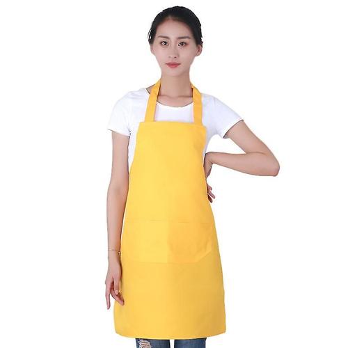 12 Pièces Plus Récent Solide Cuisine Tablier Pour Femme Hommes Chef Serveur Café Boutique Barbecue Coiffeur Tabliers Bavoirs Jaune