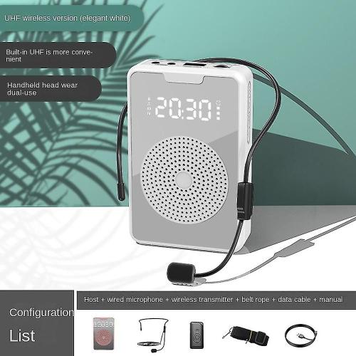 Haut-parleur de microphone Bluetooth d'amplificateur vocal sans fil avec casque de microphone, pour guide touristique-blanc