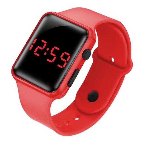 Montre Électronique Led Étudiant Mode Sport Led Apple Carré Silicone Montre Électronique Rouge