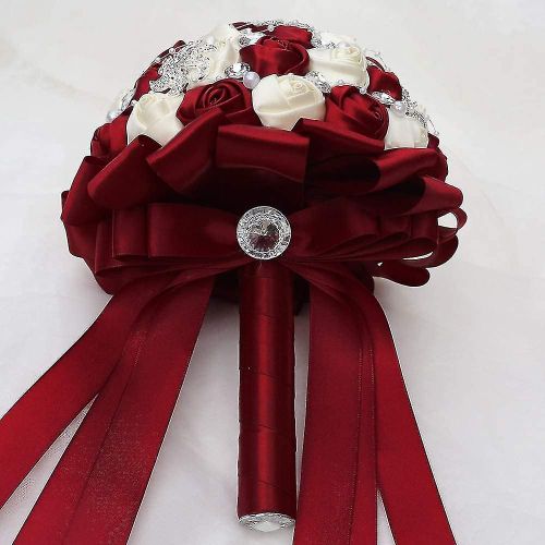 Broche Faite À La Main Bouquet De Mariée Mariée Satin Roses Fleurs Strass Perles Bouquets Bouquet De Mariage Bouquet Artificiel Rose Bouquet Décoration