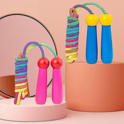 Corde À Sauter Pour Enfants Avec Poignées En Bois, Corde À Sauter Arc-En-Ciel (2 Pièces, Bleu, Rose)