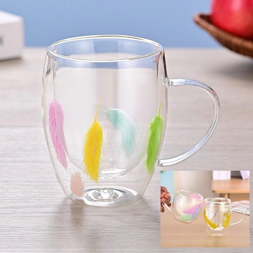 ERYI-350Ml Tasse Cappuccino Verre Latte Macchiato Tasse Double Paroi Verre Cafe Tasses À Thé Belle Fleurs Séchées Tasse A Cafe (A)