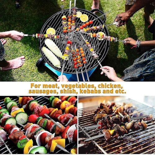Brochettes De Kabob En Métal Plat, Bâtonnets En Acier Inoxydable De 14 Pouces De Long, Ensemble De Brochettes De Grillades Réutilisables, Paquet De 12 Pièces, 12 Pièces