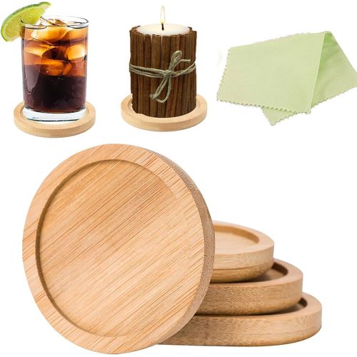 Eryi-Dessous De Verre, Sous Verre Bois, Dessous De Verre - Ronde, Dessous De Verre En Mosaïque De Bambou, Pots De Fleurs Pad, Absorbant Antidérapant Coasters Set, Pour Tasses À Café, Thé Mug, 4pc, 10