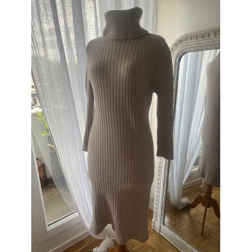 Robe Pull Beige À Mailles She In Hiver / Sweater Dress With Mesh Winter